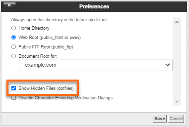 cpanel file manager settings check show hidden files f60 2