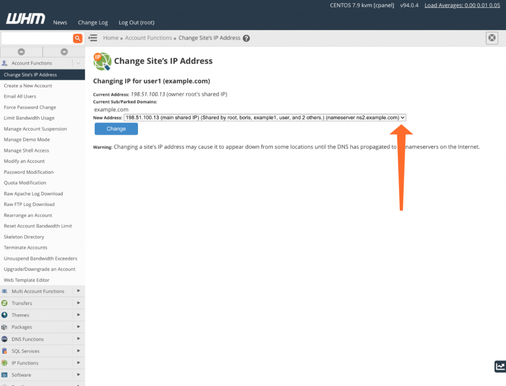 Change IP Address button