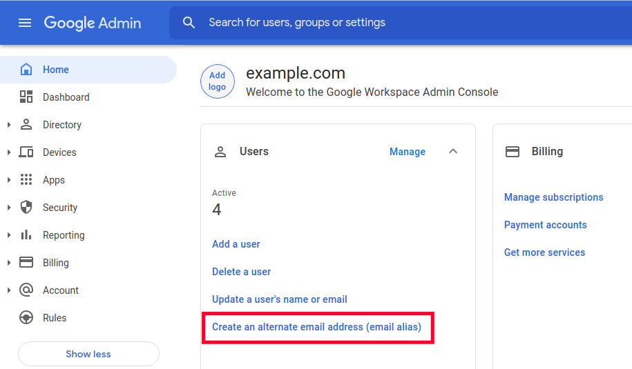 manage users google workspace alias