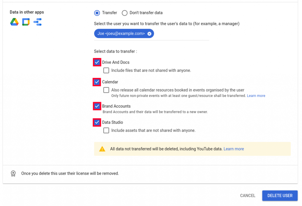 manage users google workspace select data