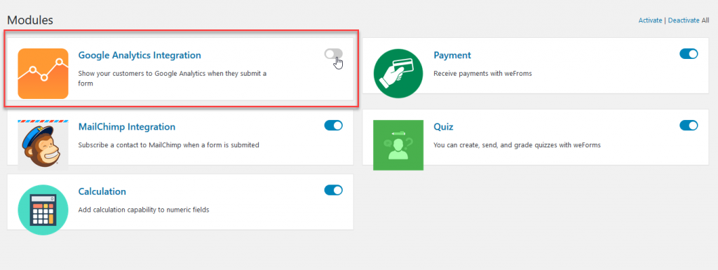 weforms activate ga module