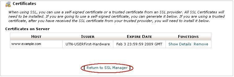 Return to SSL Manager