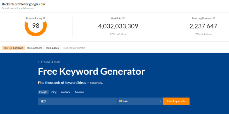 Ahrefs Free Keyword Generator & Backlink Checker